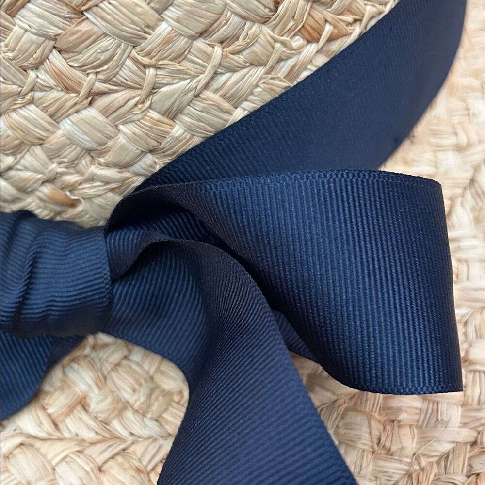American Hat Company 100% Natural Straw Hat with Navy Ribbon Bow - Picture 11 of 16